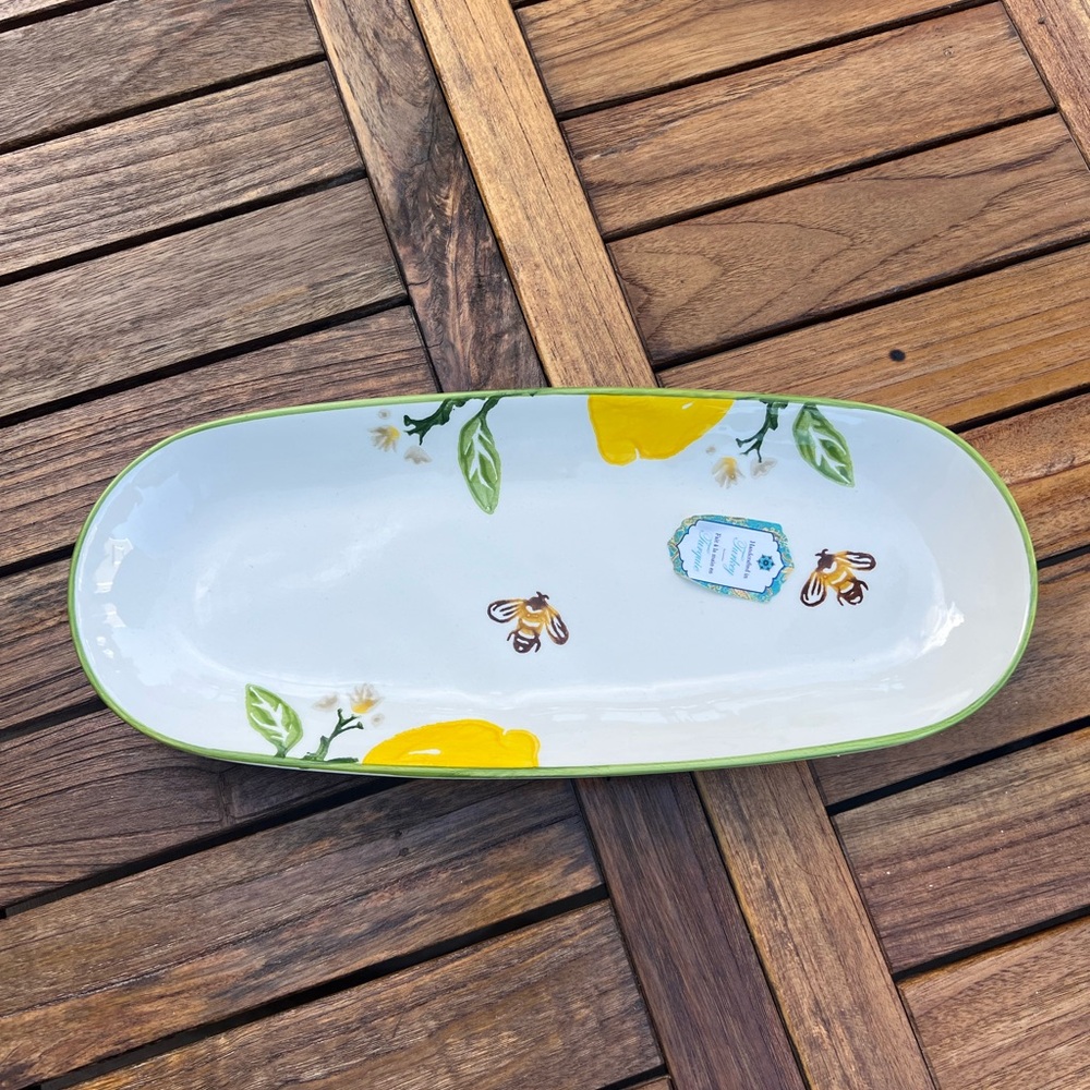 NWT Papart Turkish Hand Painted Floral Bee Ceramic Platter Dish